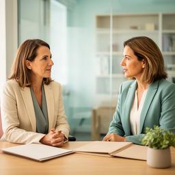 Consultora de recursos humanos conversando con una directora en una oficina de Rosas