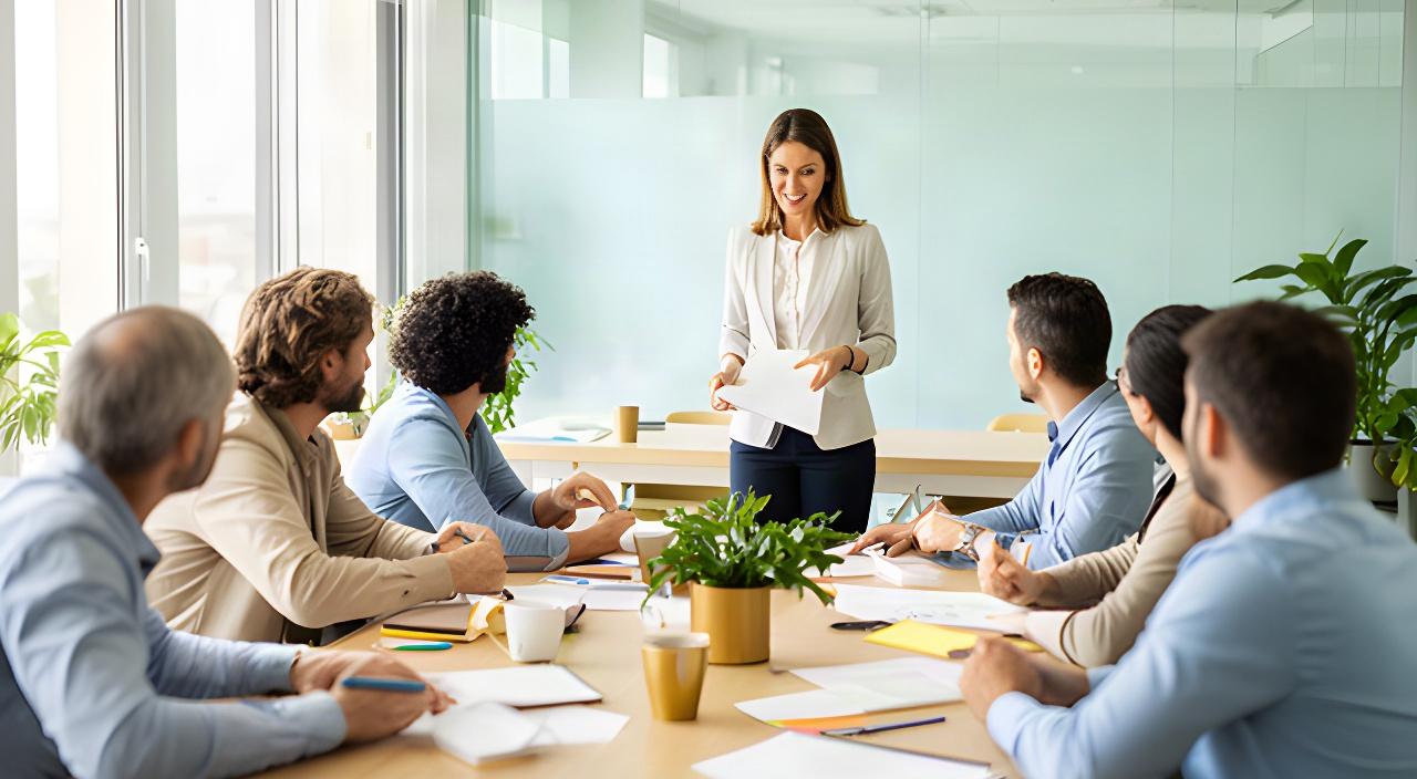 Aula luminosa de formación en Cataluña con participantes trabajando en equipos junto a una formadora